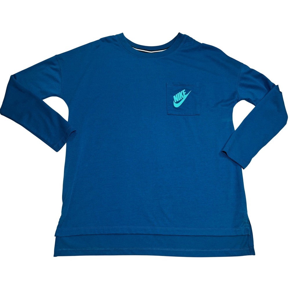 Nike Long Sleeve Top Women's Teal Very Good Condition Pocket High-Low Sz Medium